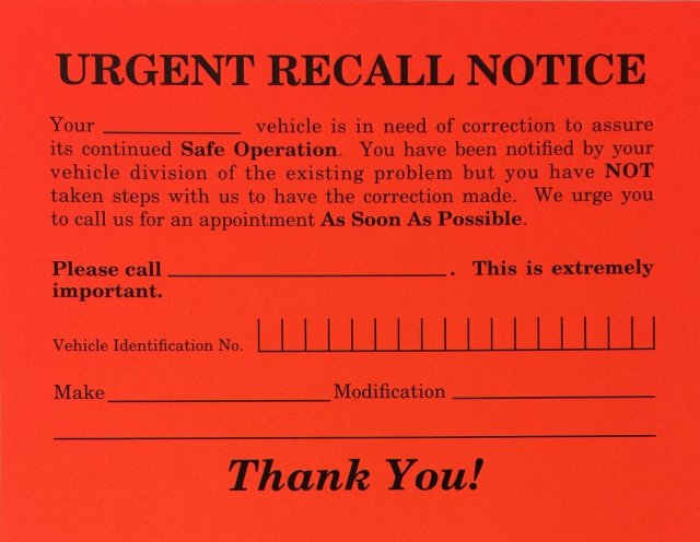 AP-RT-6 • Urgent Recall Notices • Quantity 500