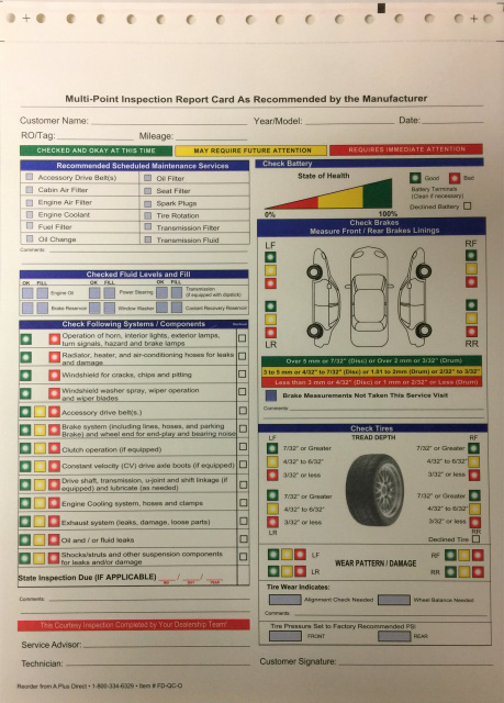 Ford multi-point inspection report card #7