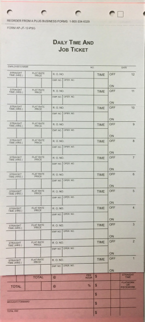  DSA-126AB/JT-12-PSG • 3 Part Time Ticket • Quantity 500