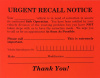 AP-RT-6 * Urgent Recall Notices * Quantity 500